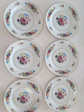 Set Of 6 Vintage Wentworth Dresdon China Bread Round Plates, 6-5/8", Floral